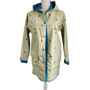 Vintage Women's Sz M Horse Novelty Print Rain Jacket Blue Cream Reversible